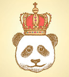 Sketch panda in crown, vintage background
