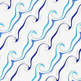 White curved lines and swirls perforated blue striped seamless