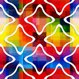 White wavy rectangles on rainbow seamless pattern