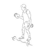 Man raises and lowers the dumbbells
