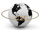 C2C golden letters on a gold ring around the earth