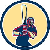 Cricket Player Batsman Circle Retro