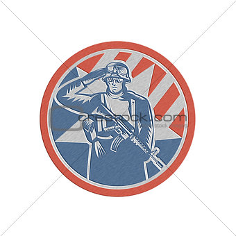 Metallic American Soldier Salute Holding Rifle Retro