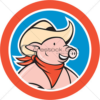 Pig Cowboy Head Circle Cartoon