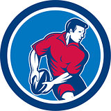 Rugby Player Passing Ball Circle Retro