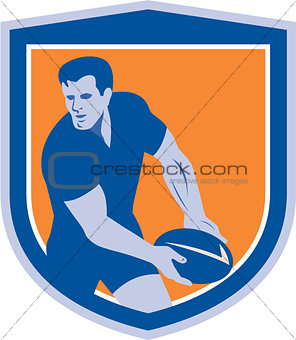 Rugby Player Passing Ball Shield Retro