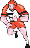 Rugby Player Running With Rugby Ball Cartoon