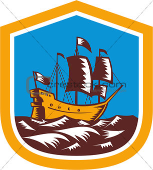 Sailing Ship Galleon Crest Retro Woodcut