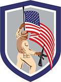 Soldier Military Serviceman Holding Flag Rifle Shield