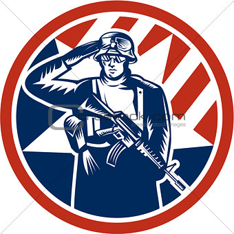 American Soldier Salute Holding Rifle Retro