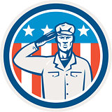 American Soldier Salute Flag Circle Retro