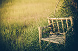 Bamboo wooden chairs on grass vintage