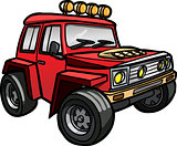 Cartoon red jeep. Isolated