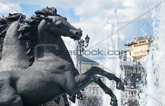 MOSCOW - July 07, 2014: Fountain "Four Seasons" on Manezh Square