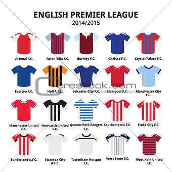 English Premier League 2014 - 2015 football or soccer jerseys icons set
