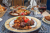 kebab meal on patterned plate