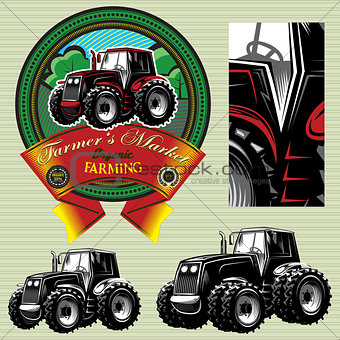 label with a tractor for livestock and crop