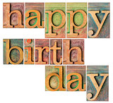 happy birthday in wood type