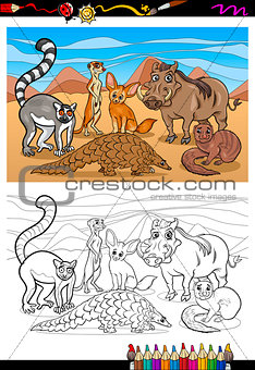 african mammals cartoon coloring book
