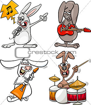 rabbits rock musicians set cartoon