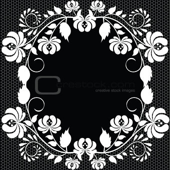 lace frame with roses on black background