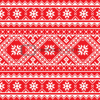 Ukrainian, Slavic folk art knitted red and white embroidery pattern