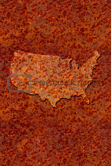 Rusted corroded metal map of the United States