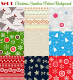 Winter Christmas New Year Seamless Pattern Set Vector Illustrati