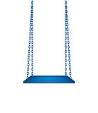 Wooden blue swing hanging on blue chains