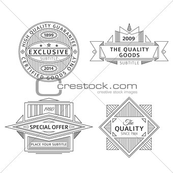 collection of retro monochrome outline vintage style labels and banners