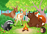 Funny animals stay together in the wood.