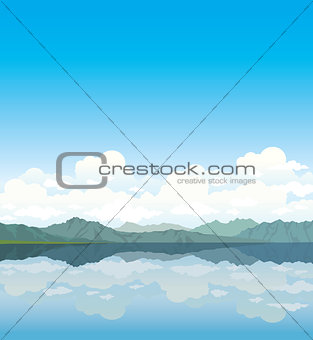Mountains and clouds with reflaction at the lake.