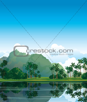 Tropical landscape. Nature vector.