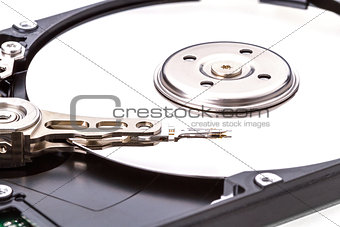 Harddisk drive (HDD) with top cover open isolated on white