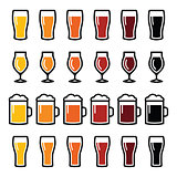 Beer glasses different types icons - lager, pilsner, ale, wheat beer, stout