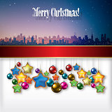 Abstract background with Christmas decorations and silhouette of