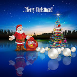 Abstract Christmas greeting with Santa Claus and gifts