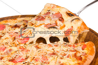 Pizza with ham tomato