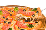 Pizza with salami and mushrooms mozzarella
