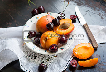 Fresh apricot and cherry
