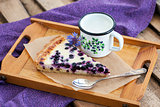 Homemade blueberry tart pie and milk