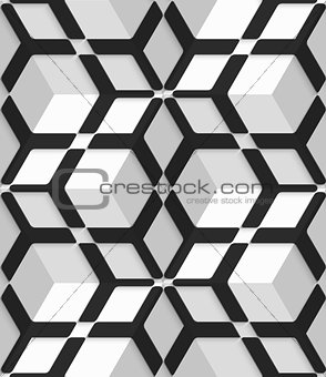 White 3d cubes with hexagonal net on seamless pattern