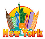 New York City Colorful Skyline in Circle Illustration