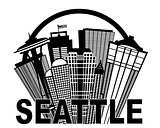 Seattle Abstract Skyline in Circle Black and White Illustration