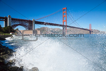 Golden Gate Bridge with the waves