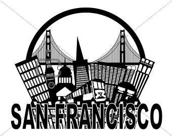 San Francisco Skyline Golden Gate Bridge Black and White Illustr