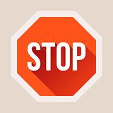 Stop sign with long shadow in flat style
