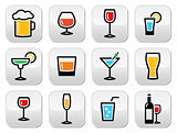 Drink colorful alcohol beverage buttons set