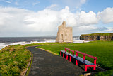 Ballybunion beach and castle bench view