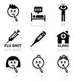 Cold, flu, sick people vector icons set